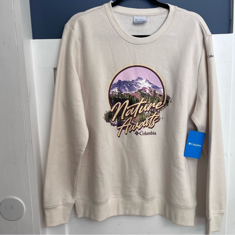 Columbia Women's Nature Awaits Cream Graphic Crewneck Sweatshirt NWT